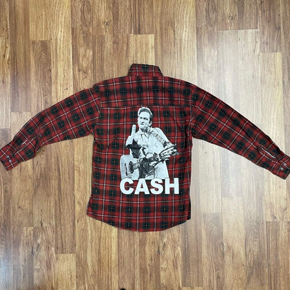 Vintage Johnny Cash Middle Finger Flip the Bird Flannel Shirt Men’s S